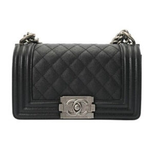 CHANEL Boy Chanel Chain Shoulder Bag, 20cm, Black, A67085, Women's, Caviar Sk...